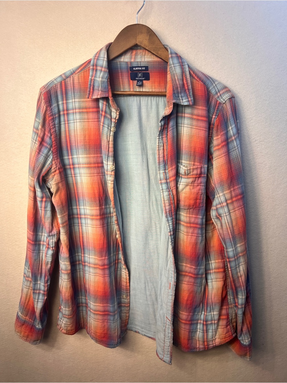 George Men's Orange and Blue Plaid Lightweight Shirt Jacket